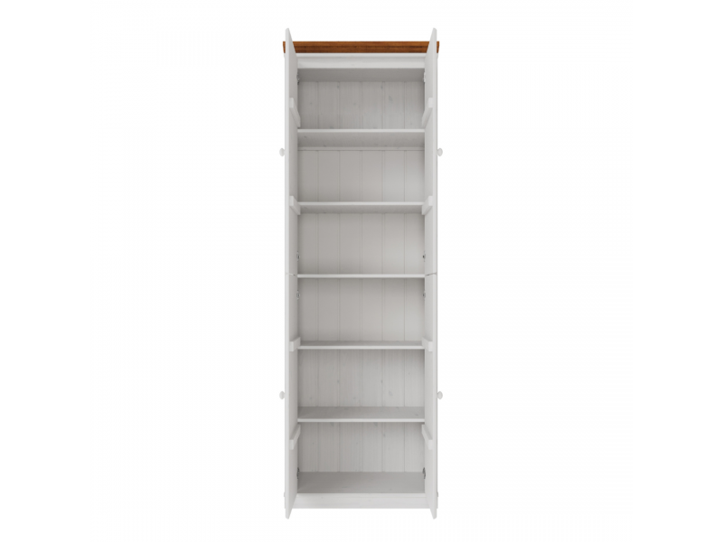 Estante Biblioteca 220 cm com quatro portas feita em Madeira Maciça na cor branco lavado e mel| Coleção Biblioteca